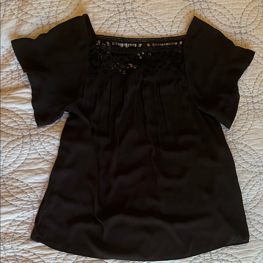 LOFT Black Blouse with Lace Detail